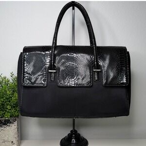 Women in Business London Tote Laptop‎ Bag Black Snakeskin Embossed Canvas